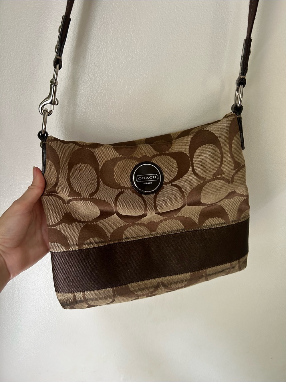 Coach Tan and Brown Signature Canvas Crossbody Bag